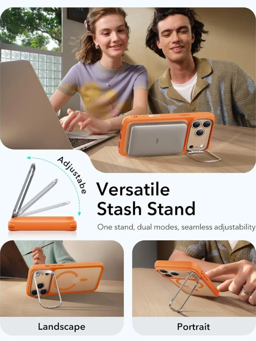 ESR iPhone 17 Pro Case Stash Stand MagSafe Military Drop Frosted Orange